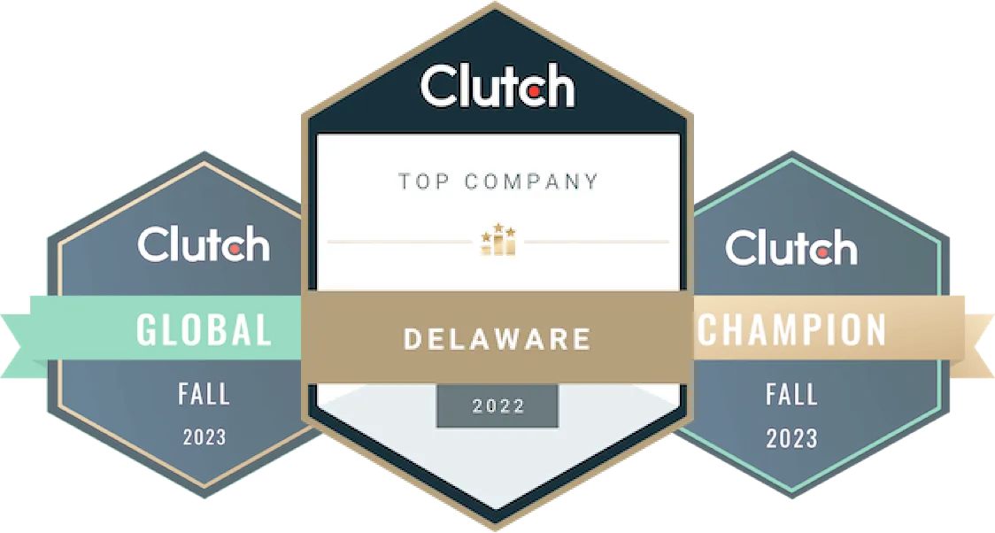 Clutch Global Fall 2023, Top Company Delaware 2022, and Champion Fall 2023 awards