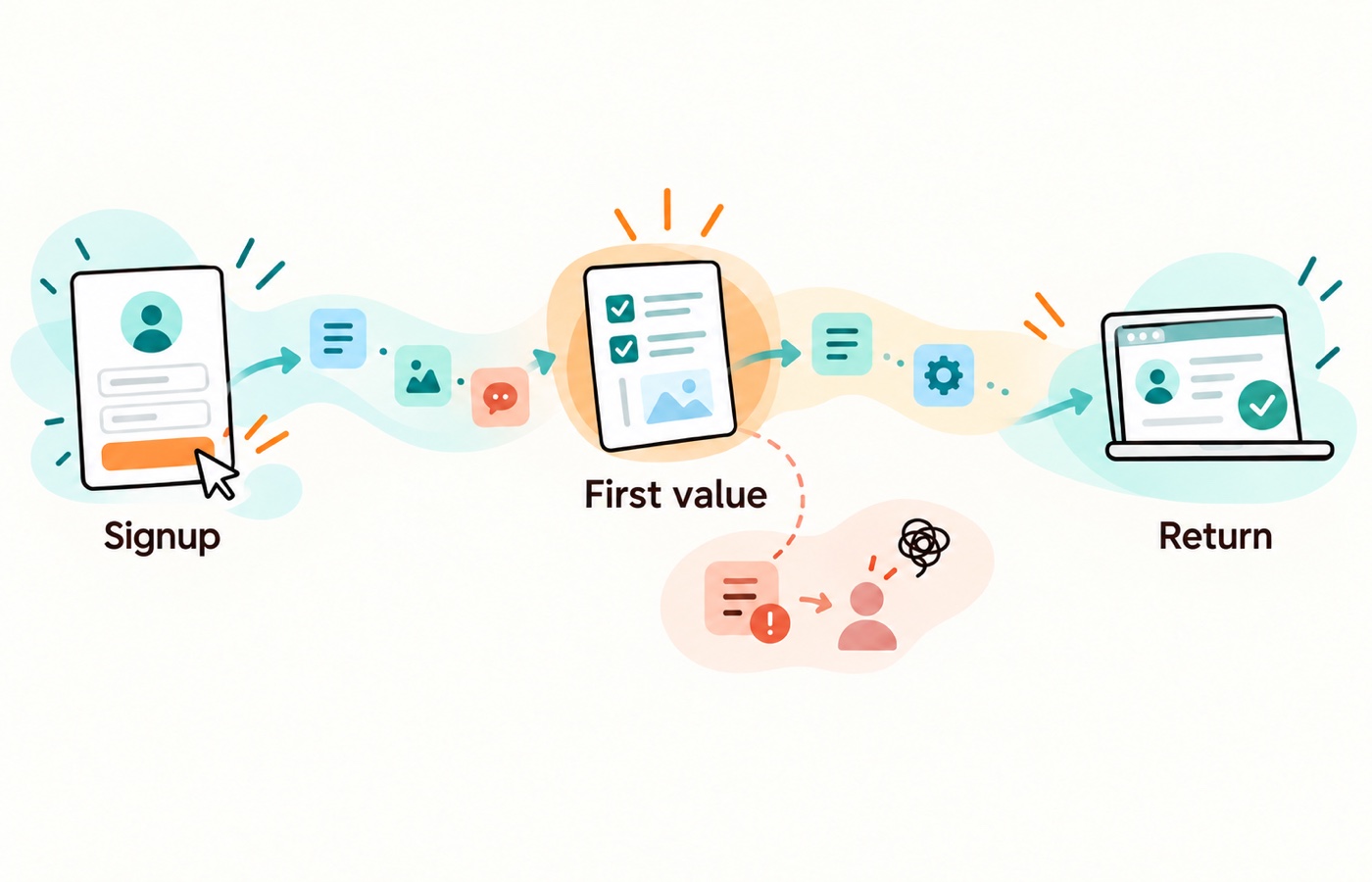 Separate account creation from activation: diagnose whether the right users reach meaningful value and return to the product.