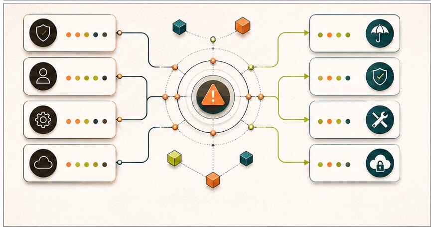 Software development risk scorecard connecting risk areas with mitigation paths