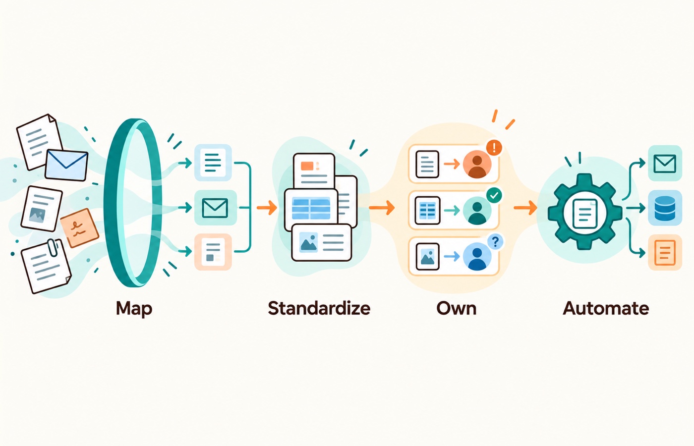 Move beyond spreadsheets by mapping the real process, standardizing data and rules, assigning ownership, and then automating.